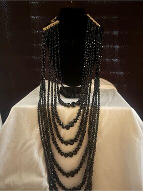 Heidi Daus Black Multi-Strand Crystal Statement Necklace NEW IN BOX NWT